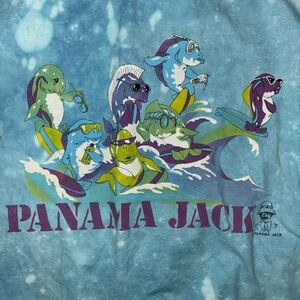 vtg 90s panama jack 100% cotton surfing fish tie dye graphic wringer tee, sz lg